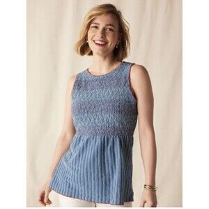 Matilda Jane Womens Size S Striped Tank Top Denim Blue Red Embroidered Smocked